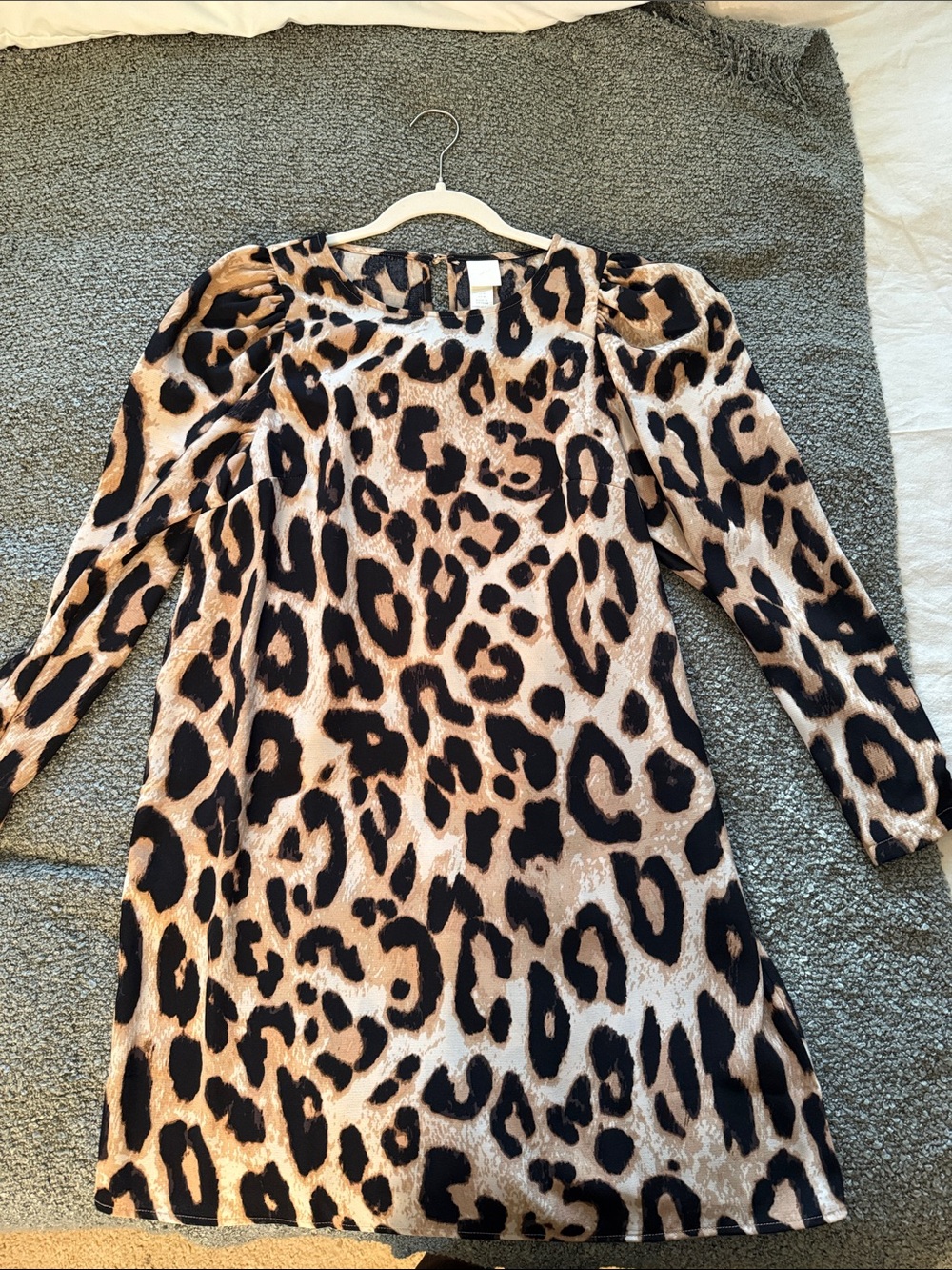 H&M Leopard Print Long Sleeve Shift Dress - Beige and Black